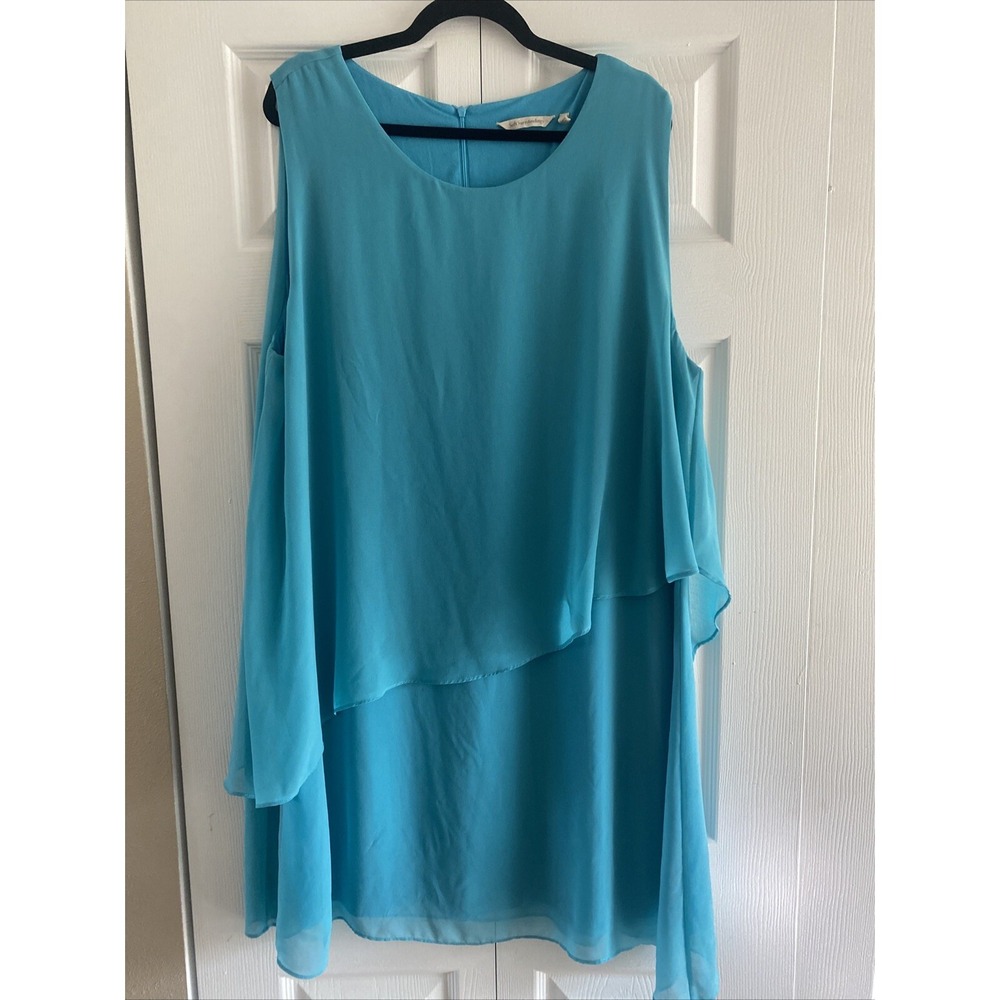 Soft Surroundings Layered Chiffon Dress Womens Size 2X Turquoise Blue Sleeveless